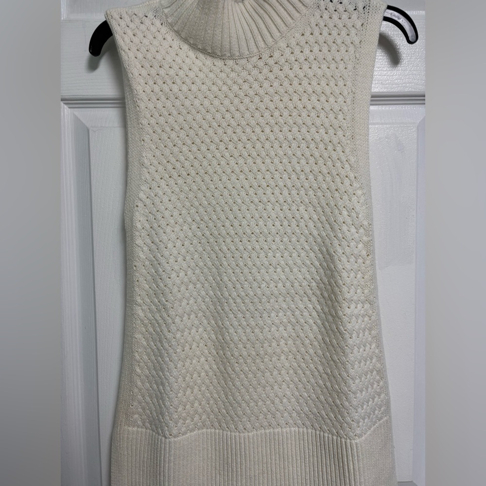 White House Black Market Cream Sleeveless Mock Neck Knit Sweater Women’s XS - Picture 2 of 7
